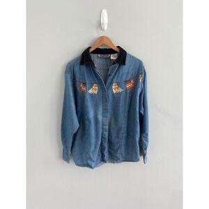 Vintage Embroidered Denim Shirt Size Large‎